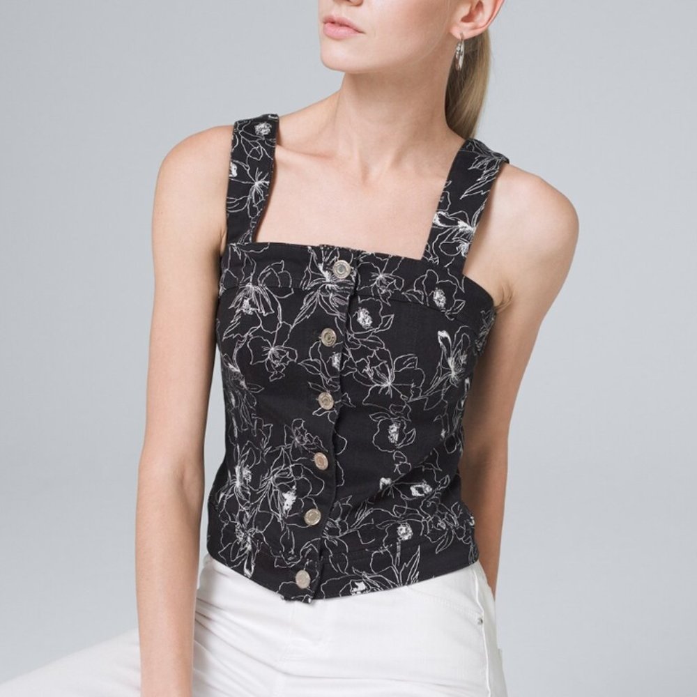 WHBM Printed Denim Bodice Top